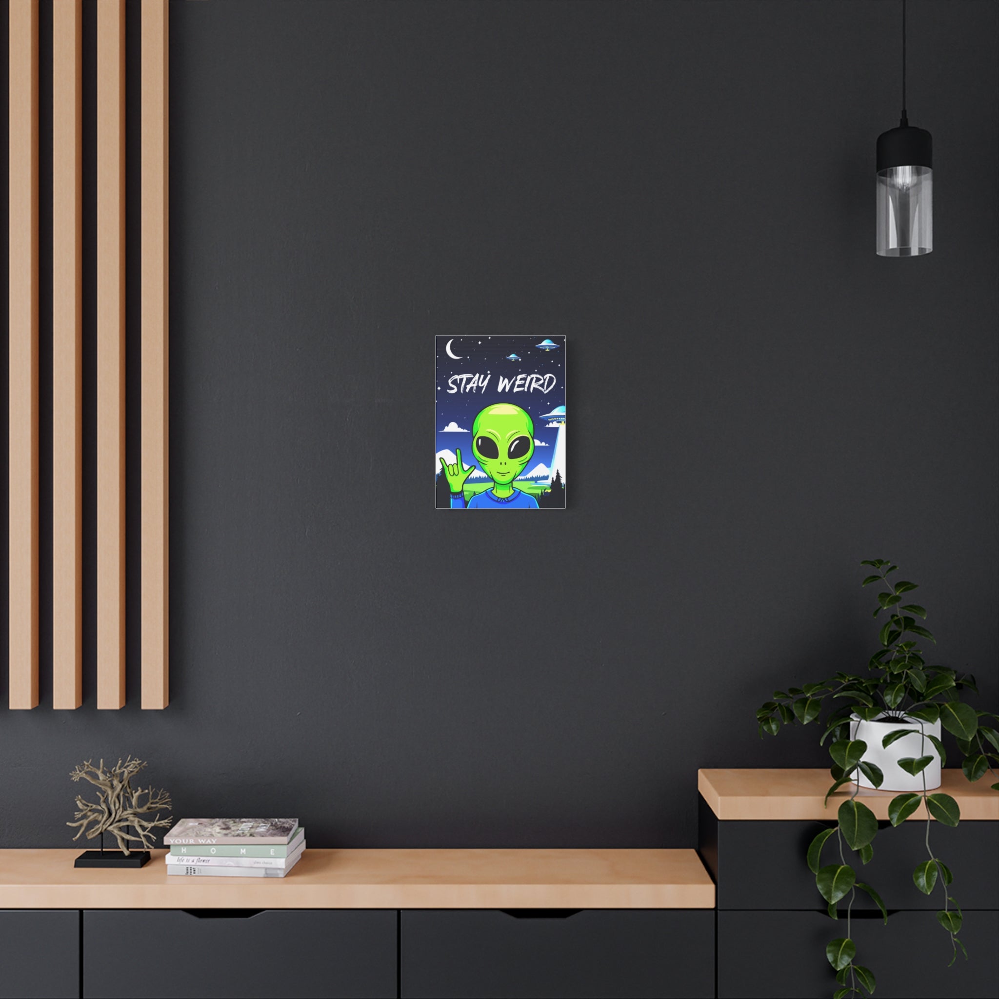 Stay Weird Alien Canvas Wall Art – Quirky Sign Language “I Love You” Art for Living Room, Bedroom, or Office | Unique Space Lover Gift