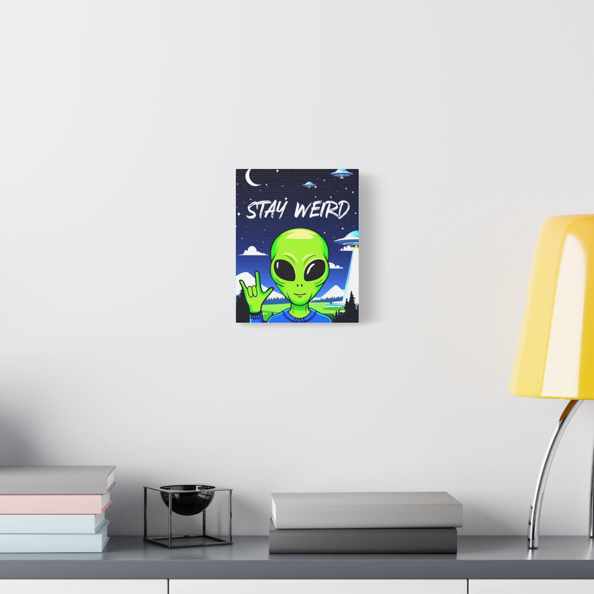 Stay Weird Alien Canvas Wall Art – Quirky Sign Language “I Love You” Art for Living Room, Bedroom, or Office | Unique Space Lover Gift
