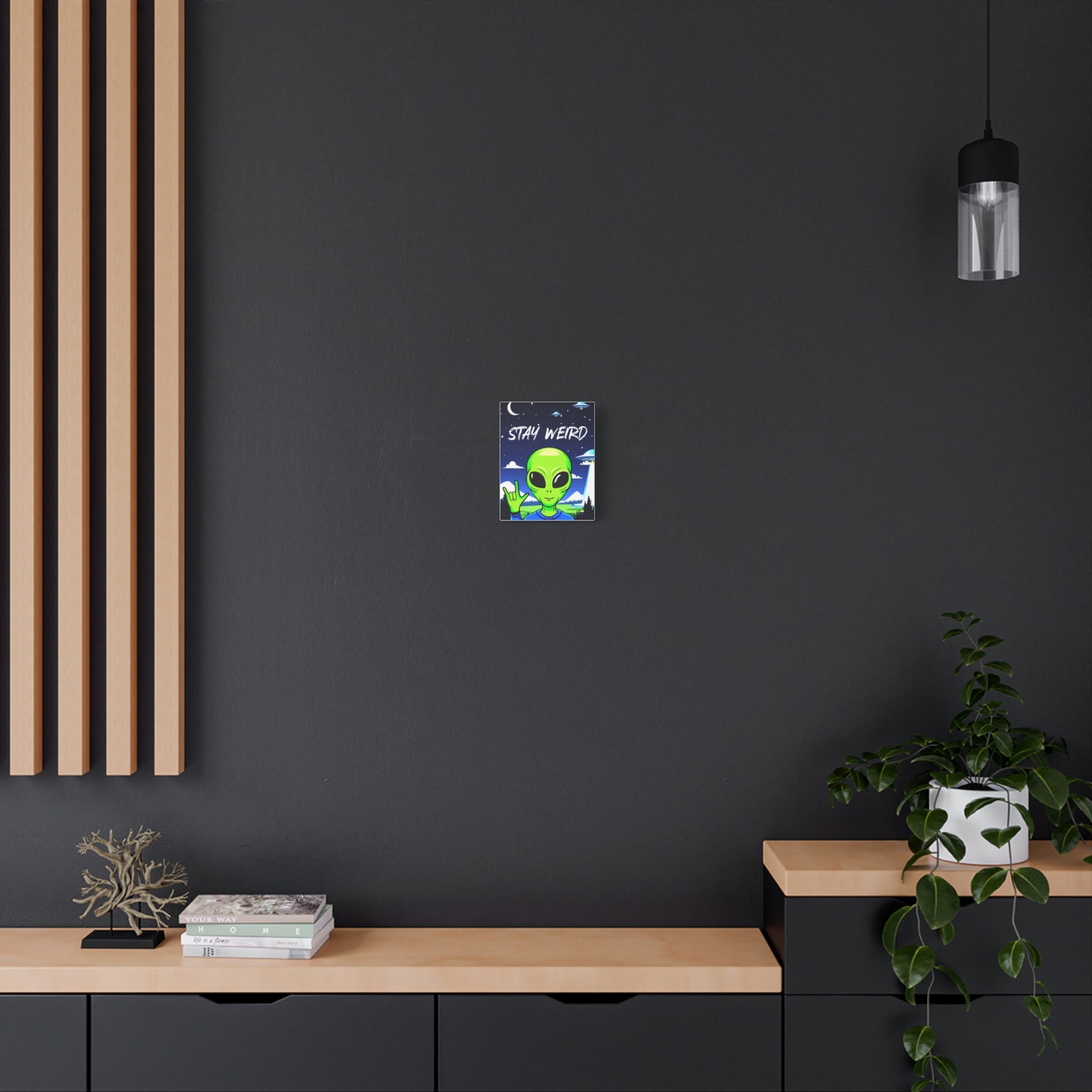 Stay Weird Alien Canvas Wall Art – Quirky Sign Language “I Love You” Art for Living Room, Bedroom, or Office | Unique Space Lover Gift