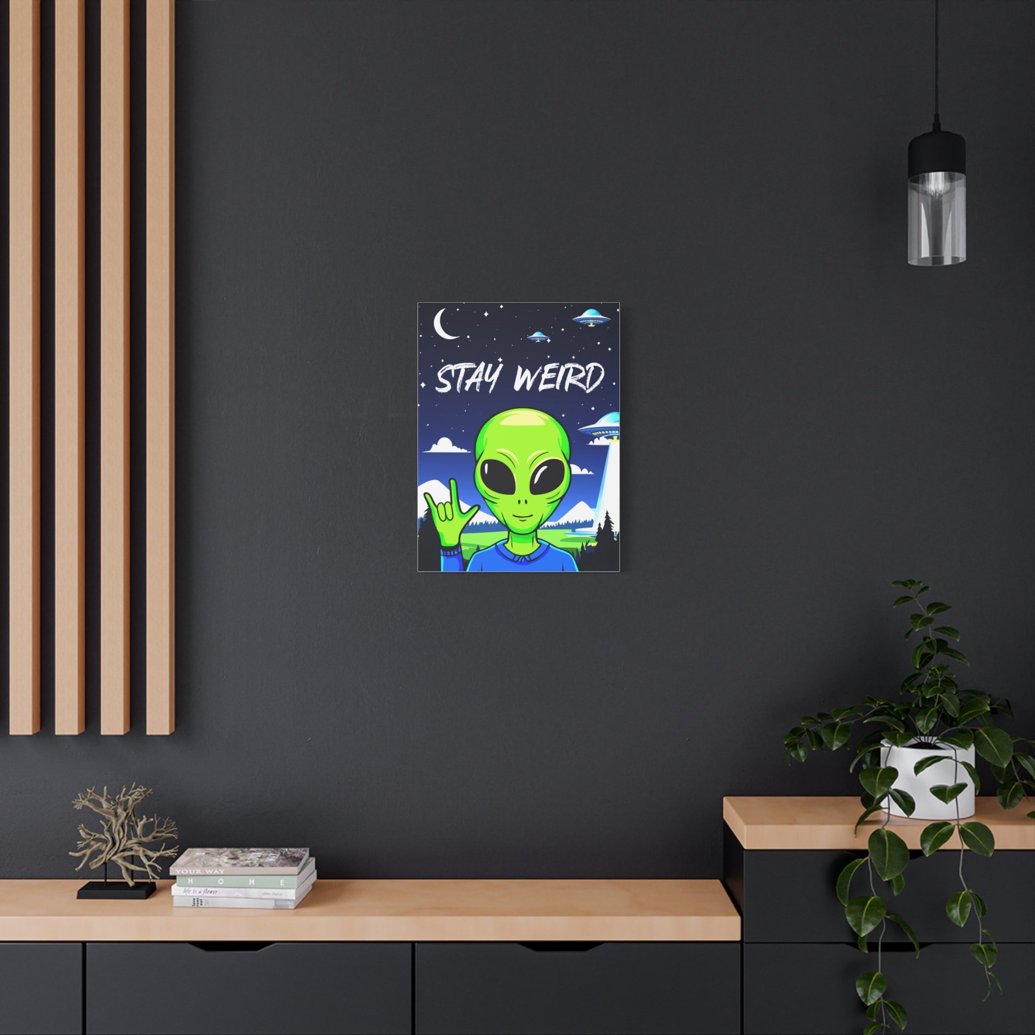 Stay Weird Alien Canvas Wall Art – Quirky Sign Language “I Love You” Art for Living Room, Bedroom, or Office | Unique Space Lover Gift